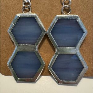 Handcrafted Purple Stained Glass Hexagon Earrings